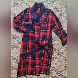 Men's silk red/navy plaid shawl-collared robe L/XL